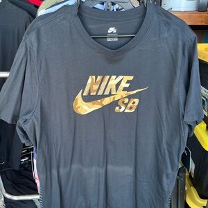 Nike SB Black Tee with Camouflage Gold Logo